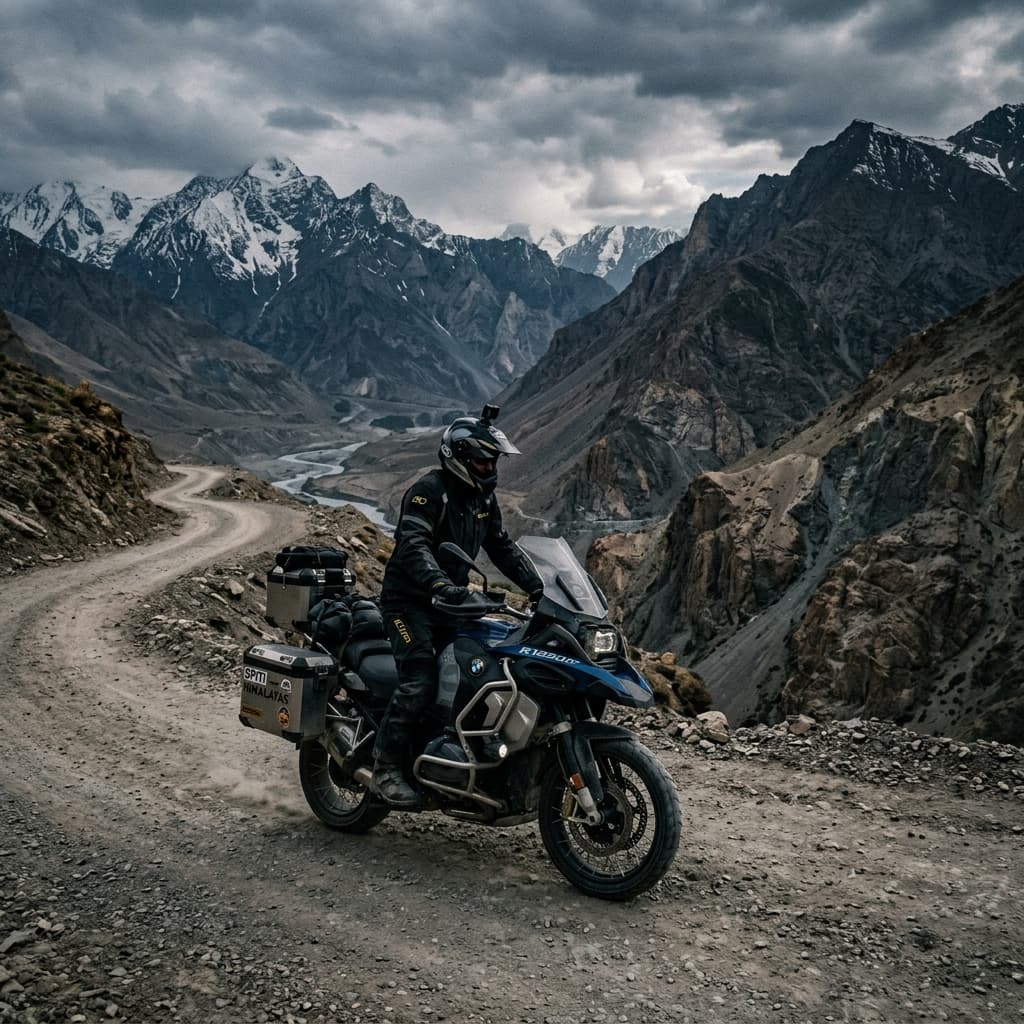 Rider adventure touring in Spiti Valley