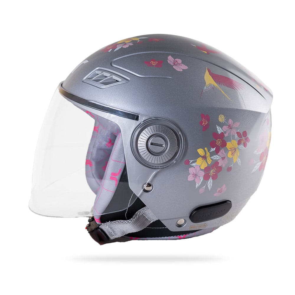 Blossom - Motorcycle Riding Helmet for Women (Silver Haze) — Angle 2