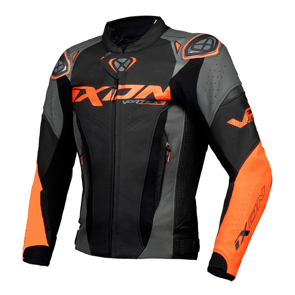 Vortex 3 - Leather Racing Jacket (Black/Anthracite/Orange ) — Riding Jackets