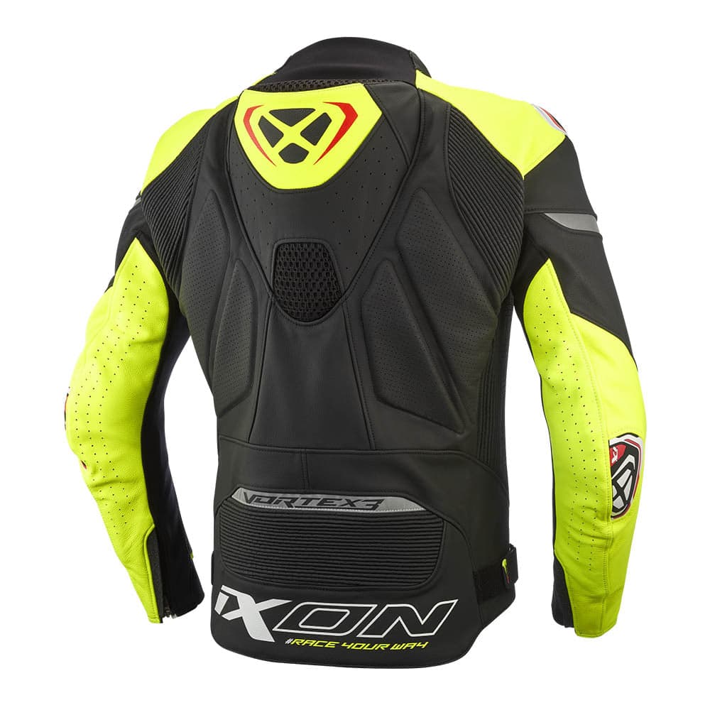 Vortex 3 - Leather Racing Jacket (Black/Bright Yellow ) — Angle 2
